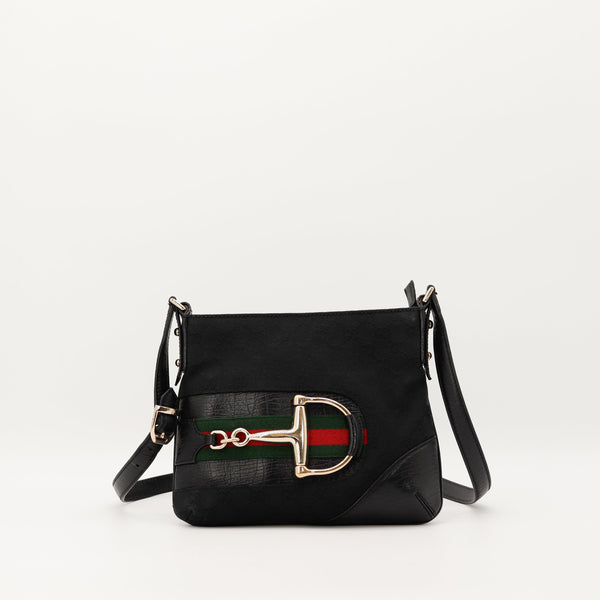 Sac Gucci Hasler toile GG Canvas noire vue de face mors doré occasion authentique — AMANA Vintage