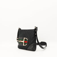 Sac Gucci Hasler noir vue latérale toile GG Canvas occasion — AMANA Vintage