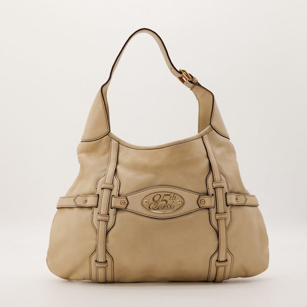Sac Gucci Hobo Horsebit cuir beige vue de face occasion authentique — AMANA Vintage