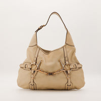 Sac Gucci Hobo Horsebit mors doré cuir beige vue de face occasion authentique — AMANA Vintage