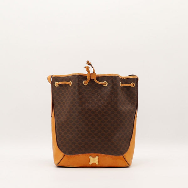 Sac seau Céline Macadam toile monogrammée et cuir caramel vue de face occasion authentique — AMANA Vintage
