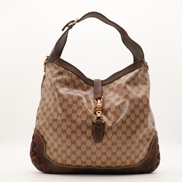 Sac Gucci New Jackie toile monogrammée beige vue de face occasion authentique — AMANA Vintage