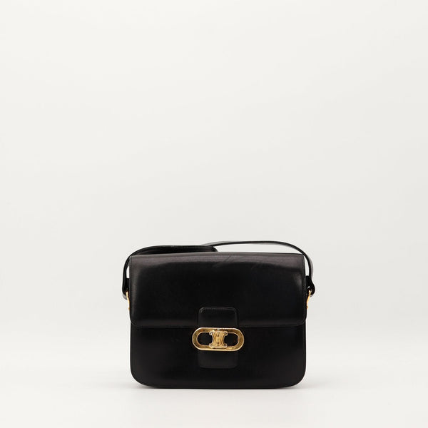 Sac Celine Triomphe cuir noir vue de face occasion authentique — AMANA Vintage