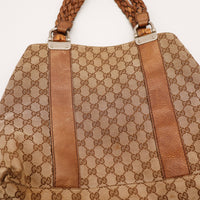 Détail bandes cuir Gucci Tote Bag Bamboo occasion authentique — AMANA Vintage