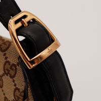 Détail rivets dorés rose et cuir noir Gucci Hobo Horsebit — AMANA Vintage