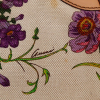 Detail signature Gucci sur toile Flora imprime botanique authentique — AMANA Vintage
