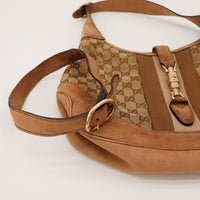 Detail bandouliere Gucci New Jackie cuir camel traces de contact bords — AMANA Vintage