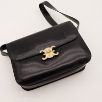 Sac Céline Triomphe cuir noir avec bandoulière occasion authentique — AMANA Vintage