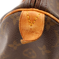 Détail languette tirette cuir vachette Louis Vuitton Speedy 30 — AMANA Vintage