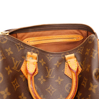 Intérieur Louis Vuitton Speedy 25 doublure textile orange poche cuir — AMANA Vintage
