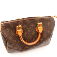 Louis Vuitton Speedy 25 vue trois quarts anses vachette patine caramel — AMANA Vintage