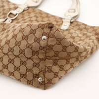 Vue coin et fond Tote Horsebit Gucci beige ivoire occasion — AMANA Vintage