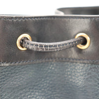 Détail coin inférieur frotté sac seau Céline bicolore — AMANA Vintage