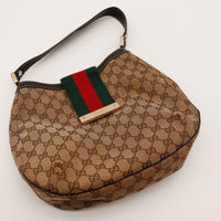 Hobo Web Gucci pose à plat vue de face toile monogrammée — AMANA Vintage