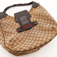 Vue de dessus Hobo Gucci fermoir Web vert rouge signature Gucci détail — AMANA Vintage