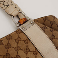 Detail fixation bambou et plaque Gucci argentee Tote Bamboo occasion — AMANA Vintage