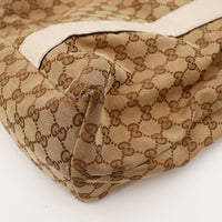 Detail bande cuir ivoire et toile GG Gucci Tote Bamboo occasion — AMANA Vintage