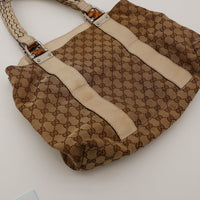 Interieur sac Gucci Tote Bamboo doublure beige siglee occasion — AMANA Vintage