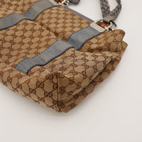 Détail coin et bande cuir gris Gucci Tote Bag Bamboo occasion — AMANA Vintage