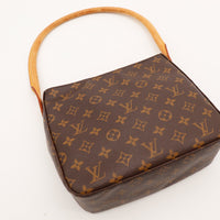 Détail anse vachette Louis Vuitton Looping MM patine caramel — AMANA Vintage