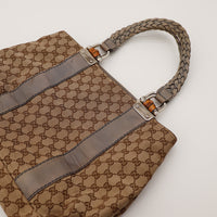 Détail anses tressées et fixation bambou sac Gucci Tote occasion authentique — AMANA Vintage