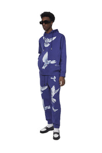 FREEDOM DOVES PERSIAN BLUE HOODED SWEATER