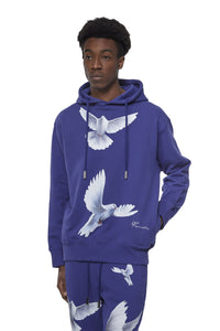 FREEDOM DOVES PERSIAN BLUE HOODED SWEATER