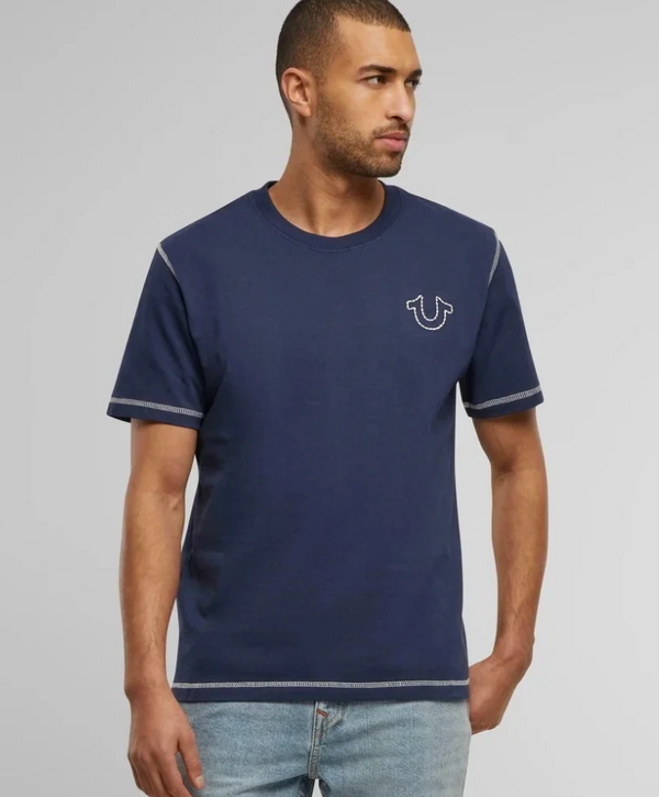 SS FLATLOCK TEE DRESS BLUE