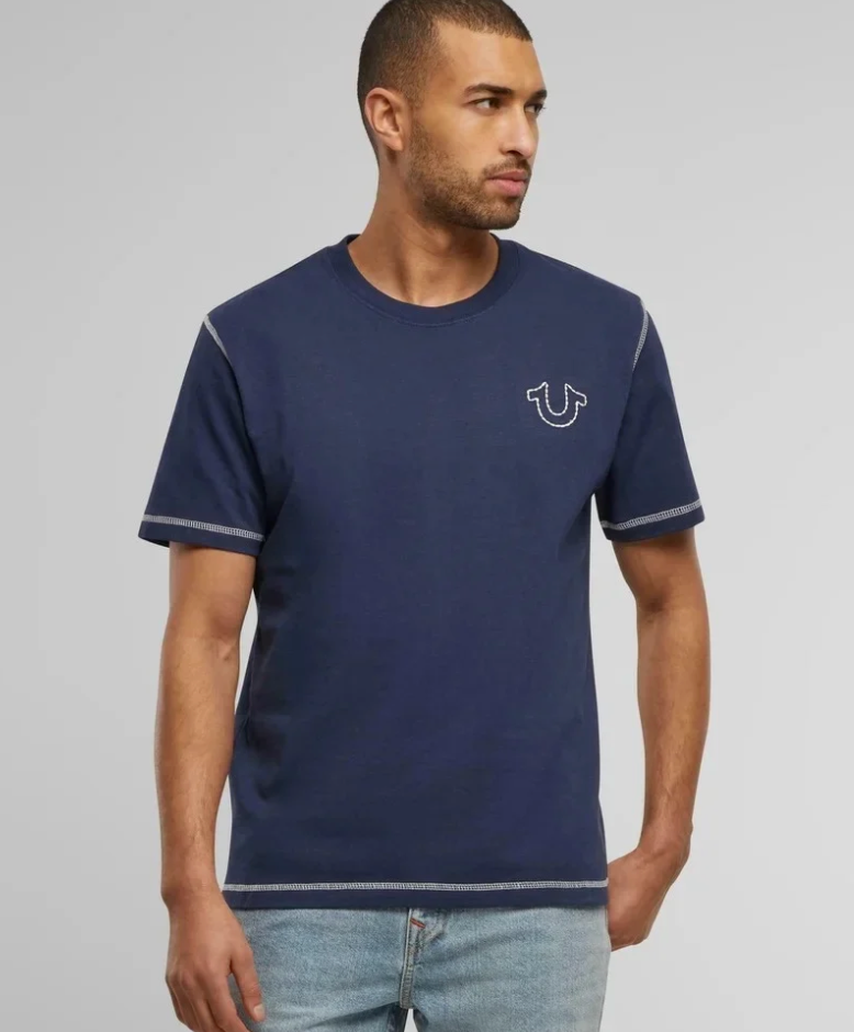 SS FLATLOCK TEE DRESS BLUE
