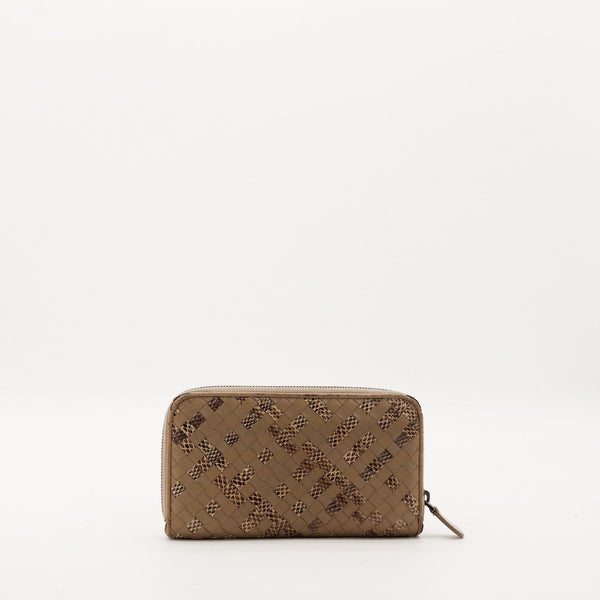 Portefeuille Bottega Veneta cuir tressé façon serpent vue avant occasion authentique — AMANA Vintage