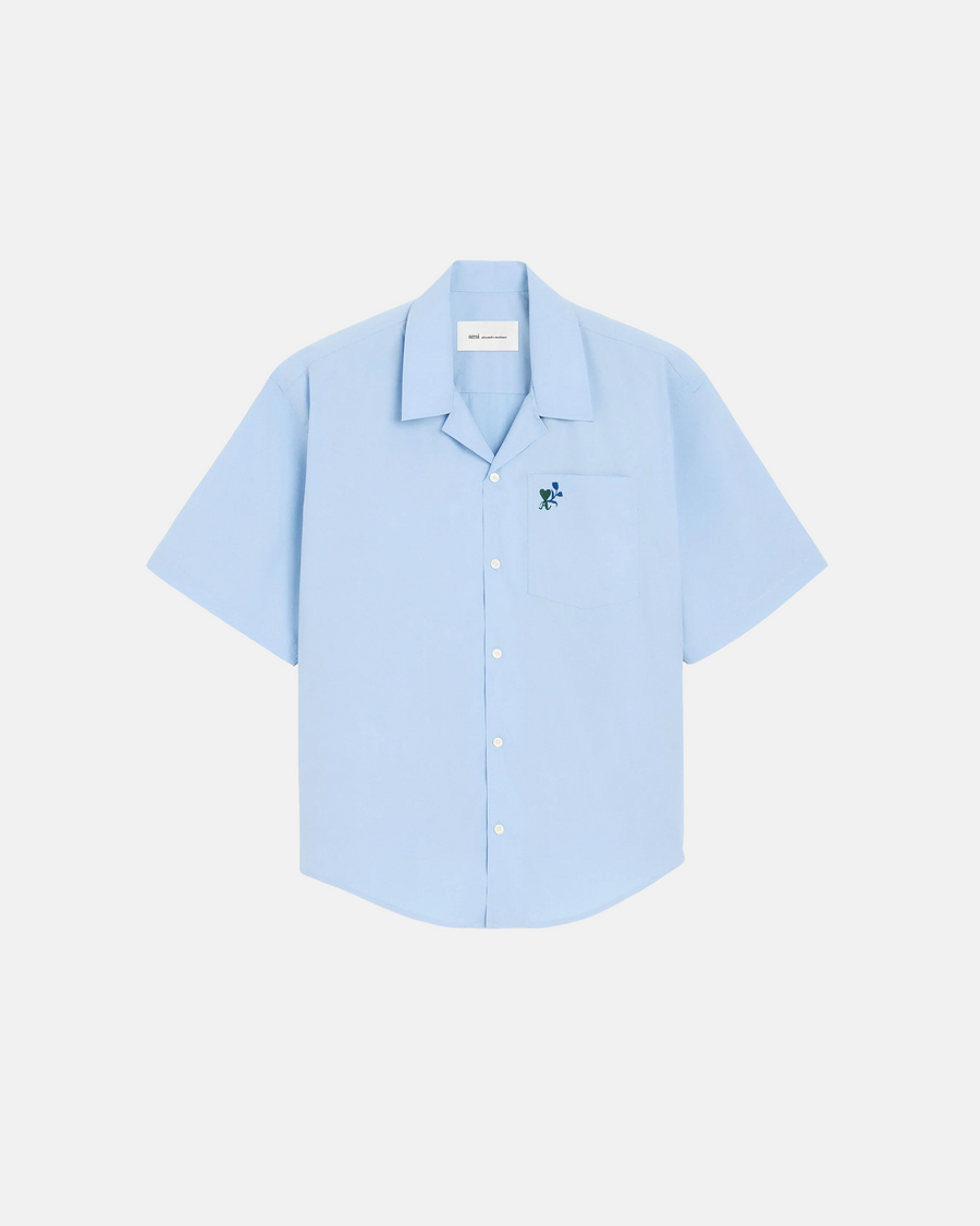 Chemise boxy bleue en coton manches courtes