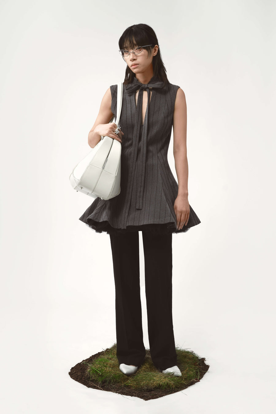 Debbie tulle dress pinstripe grey