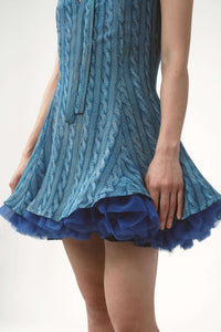 Debbie tulle dress printed cable knit blue