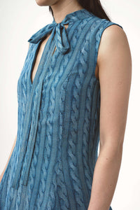 Debbie tulle dress printed cable knit blue