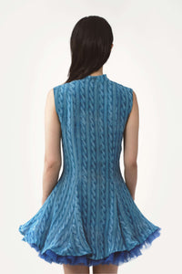 Debbie tulle dress printed cable knit blue