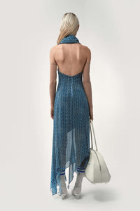 Disa draped dress printed cable knit blue