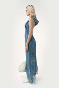 Disa draped dress printed cable knit blue