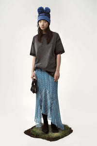 Kajsa long draped skirt printed cable knit blue