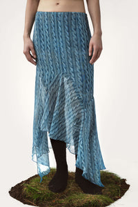 Kajsa long draped skirt printed cable knit blue