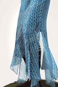 Kajsa long draped skirt printed cable knit blue