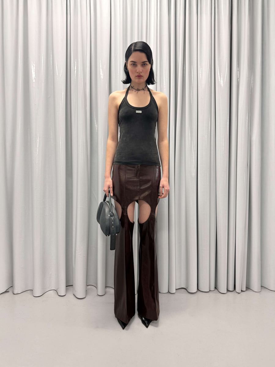 Peggy skirt pant faux leather marron