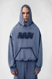 Tim OS shoulderless hoodie cut AV-logo blue