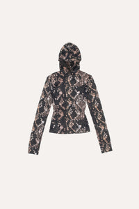 Theresa hooded top printed distressed knit