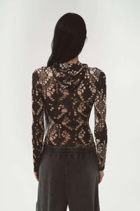 Theresa hooded top printed distressed knit