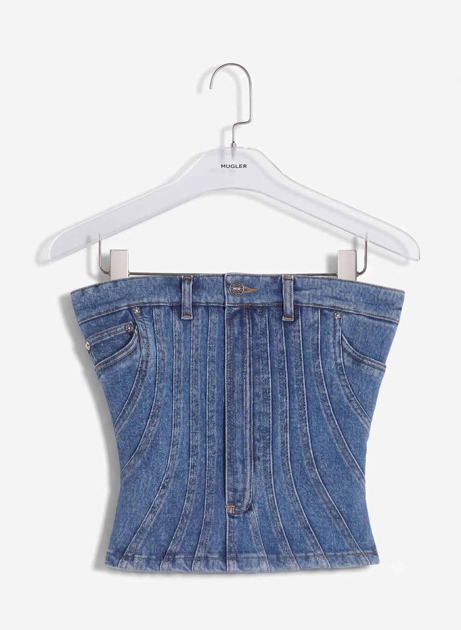 blue spiral denim bustier