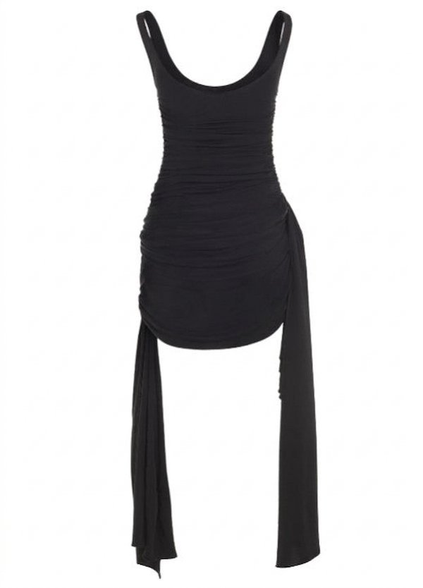 black draped jersey dress