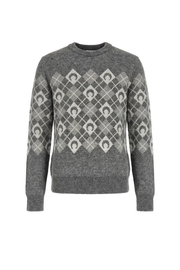 Moon Argyle Knit Crewneck Sweater