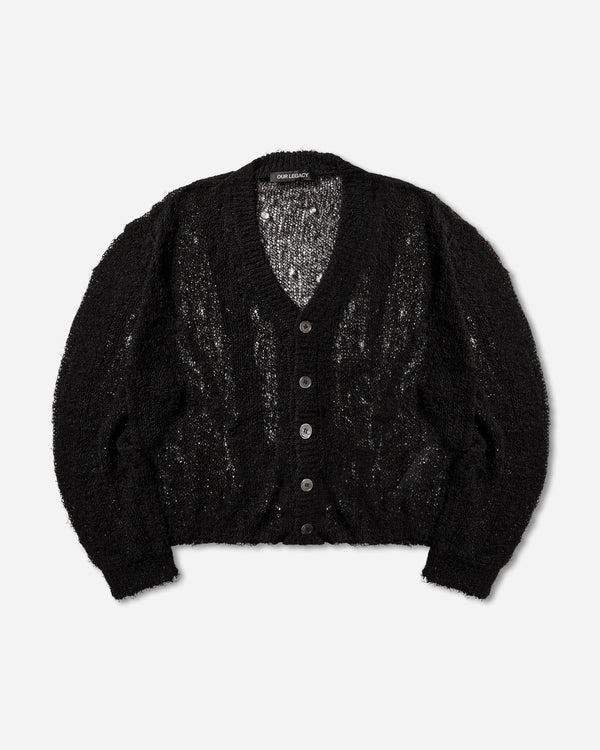 Our Legacy Academy Cardigan Black Ragged Open Linen Knitwears Cardigans M2263AB 001