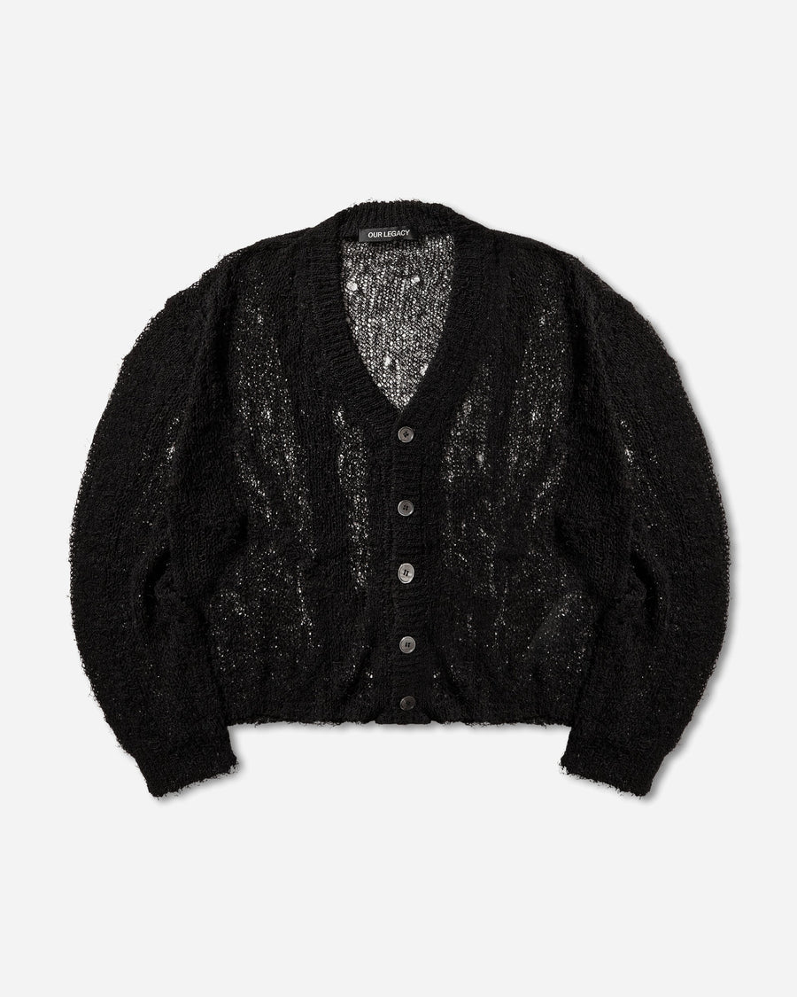 Our Legacy Academy Cardigan Black Ragged Open Linen Knitwears Cardigans M2263AB 001
