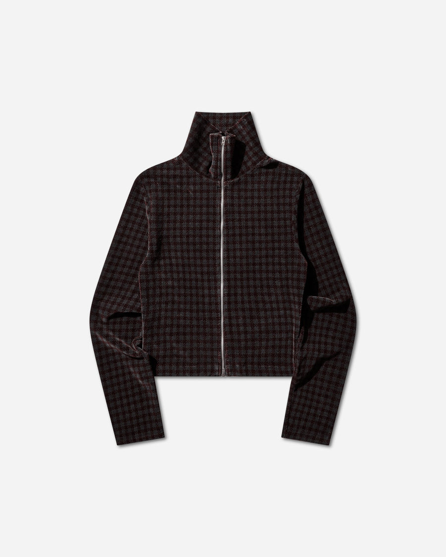 Our Legacy Wmns Slim Zip Longsleeve Merlot Houndini Check Velour Sweatshirts Track Tops W2266SMH 001